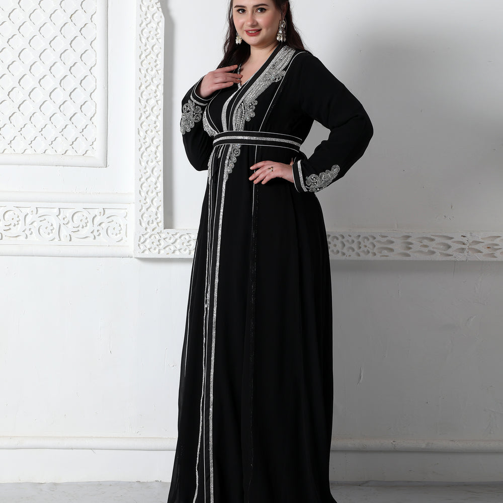 Fancy Jalabiya With Silver Embroidery And Belt