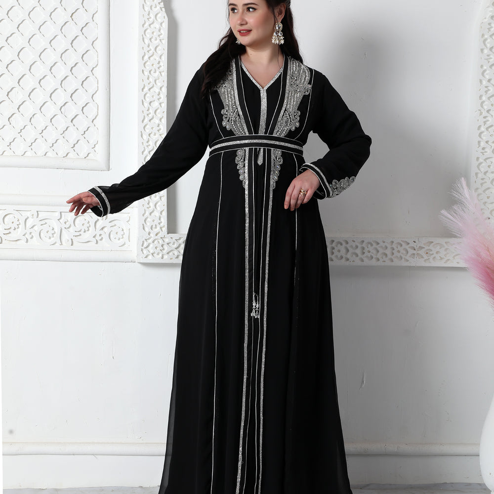 Fancy Jalabiya With Silver Embroidery And Belt