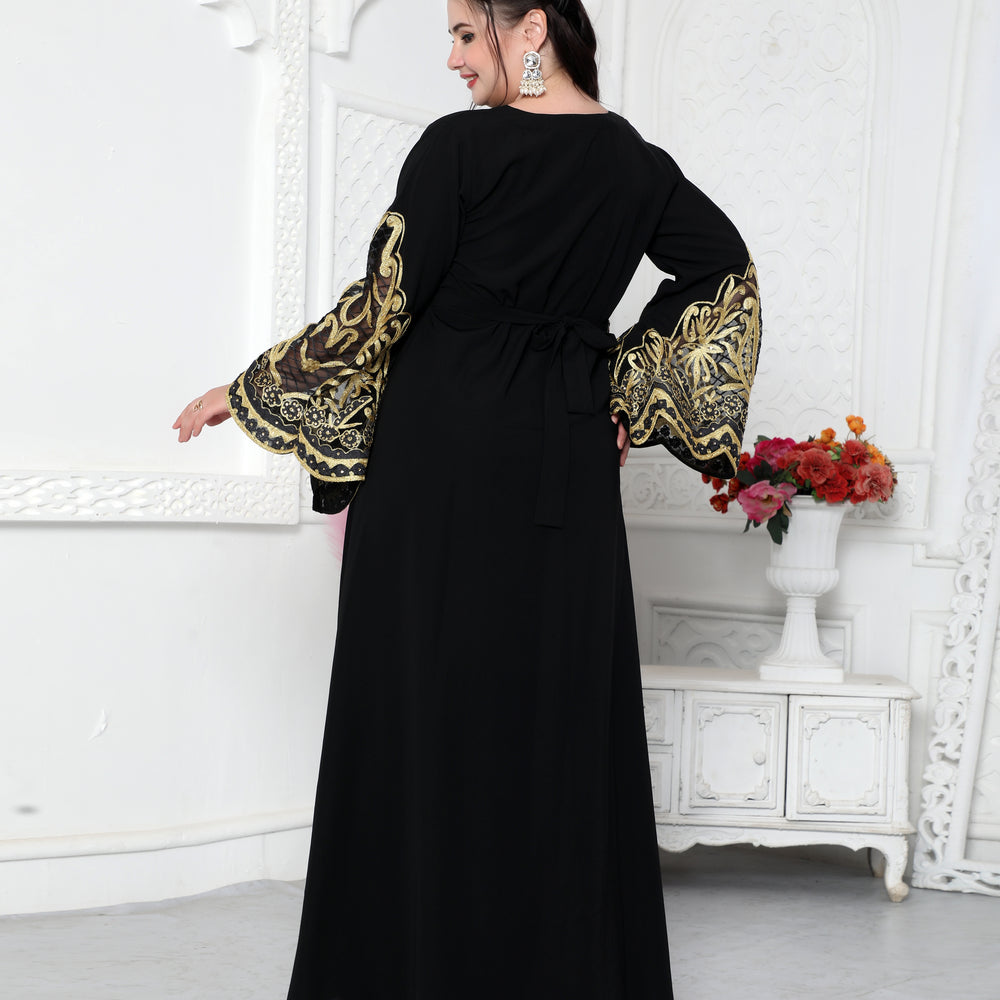 
                  
                    Big Flaired Sleeve Jalabiya With Golden Aari Embroidery
                  
                