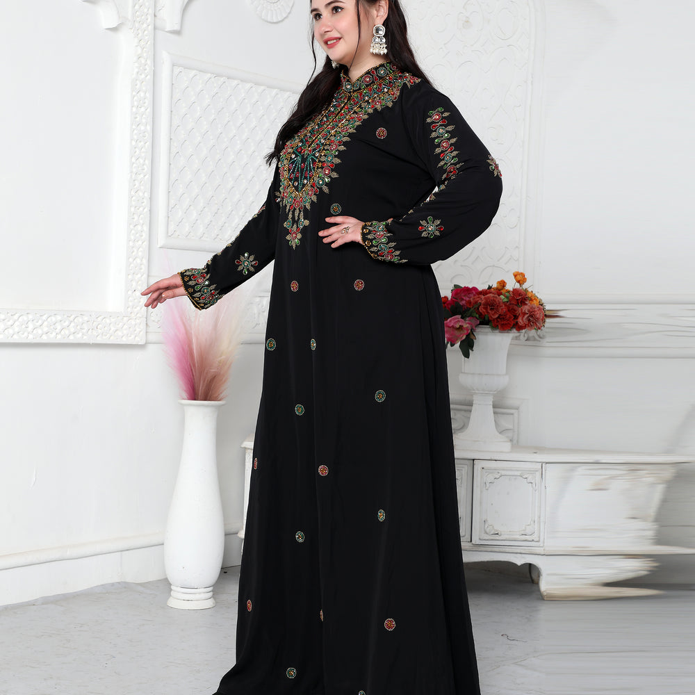 Designer Kaftan With Multicoloured Crystal Hand Embroidery