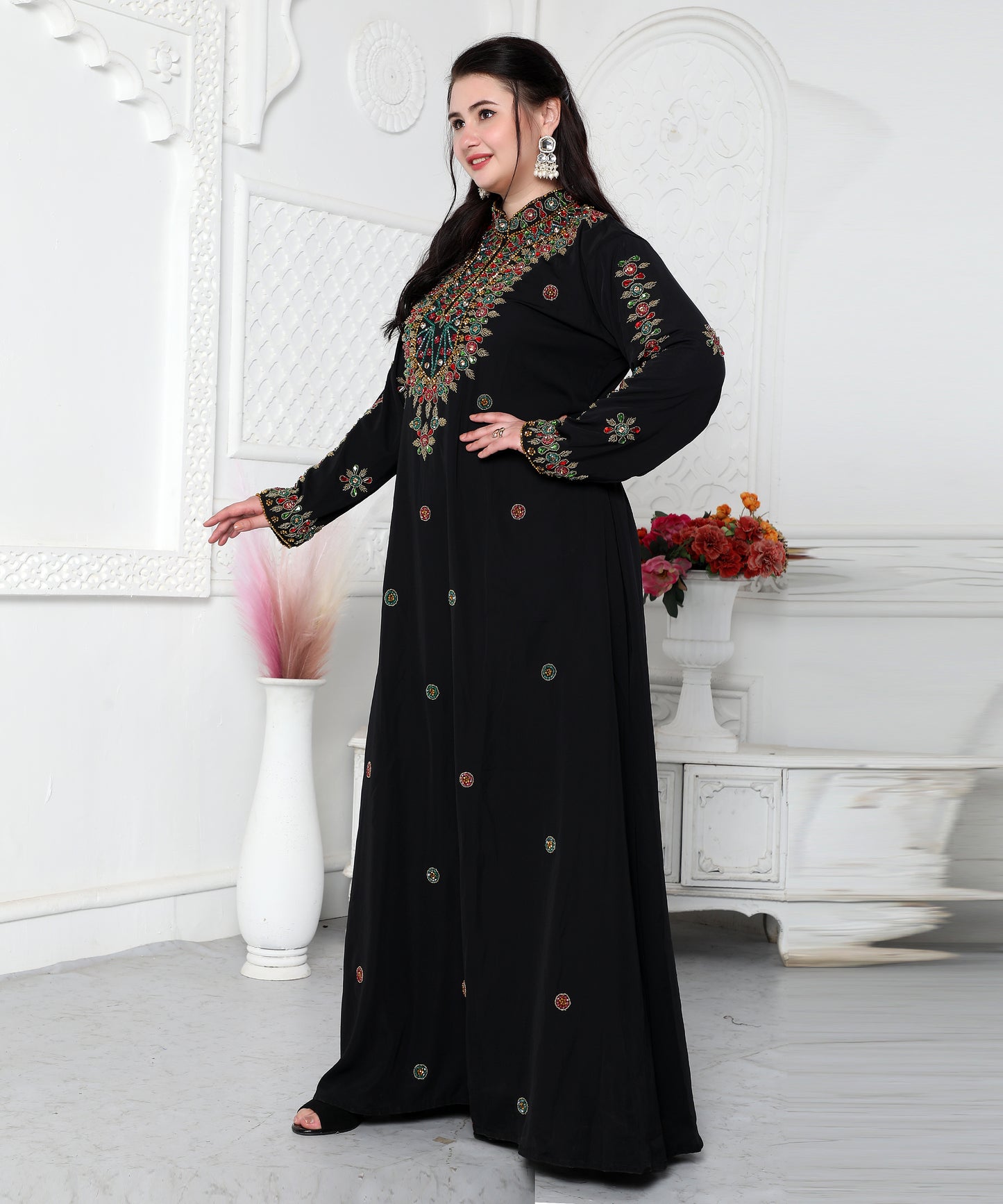 Designer Kaftan With Multicoloured Crystal Hand Embroidery