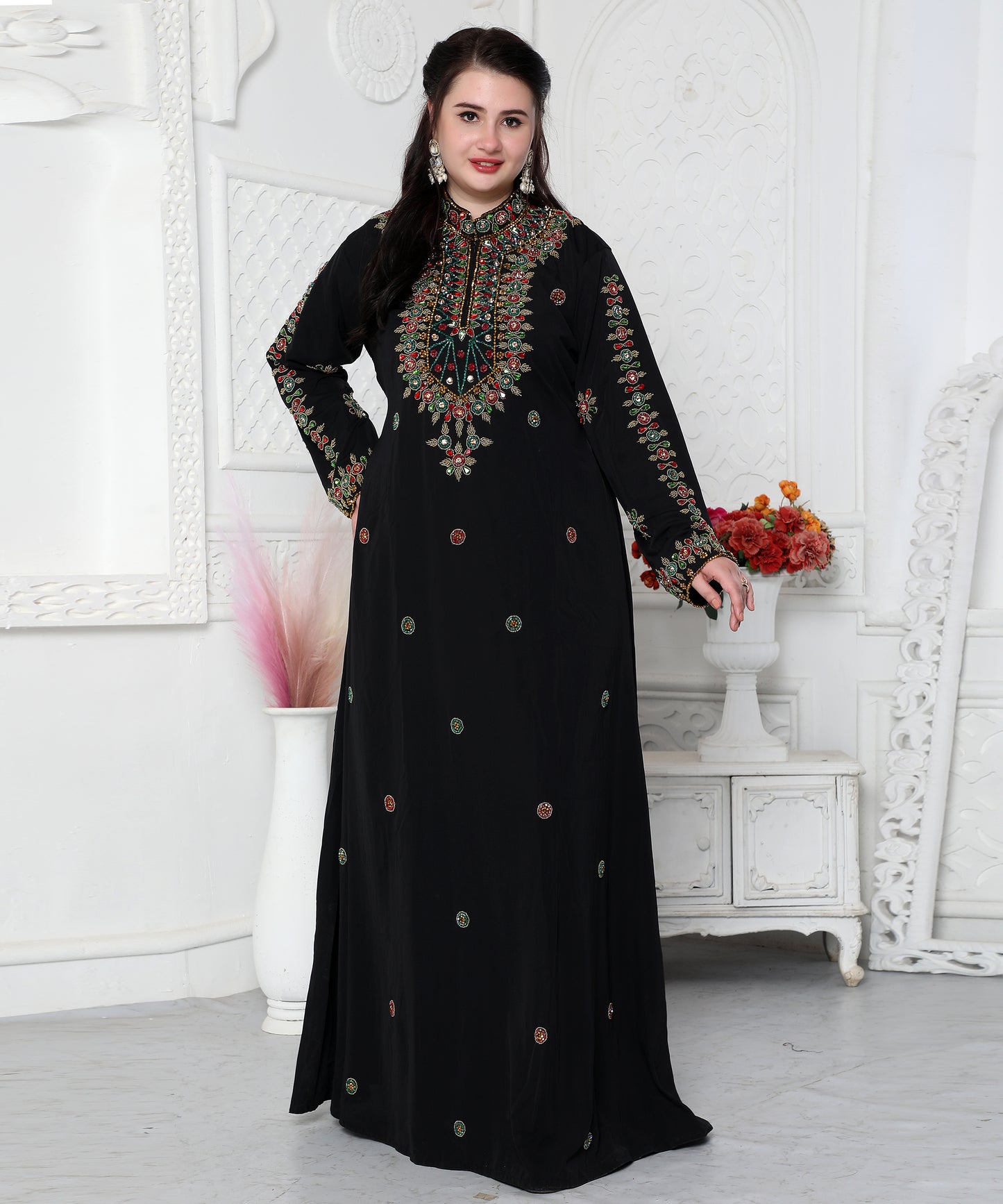 Designer Kaftan With Multicoloured Crystal Hand Embroidery