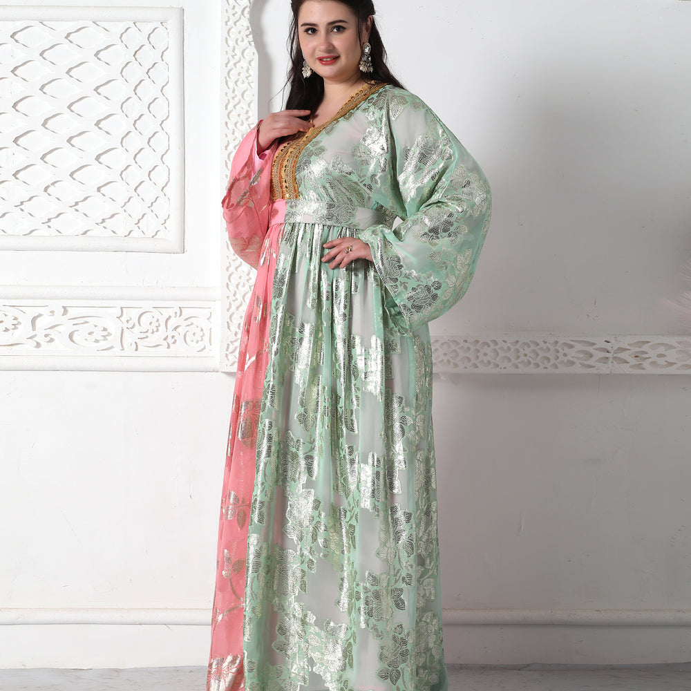Designer-Wear Dual Tone Jalabiya Kaftan In Brasso