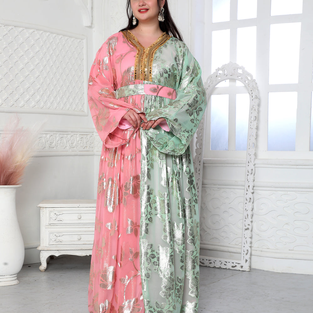 Designer-Wear Dual Tone Jalabiya Kaftan In Brasso