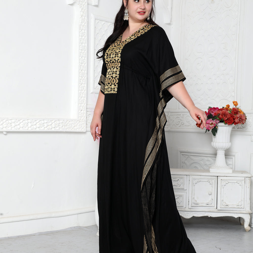 Gold Foil Boho Kaftan Dress With Block Print