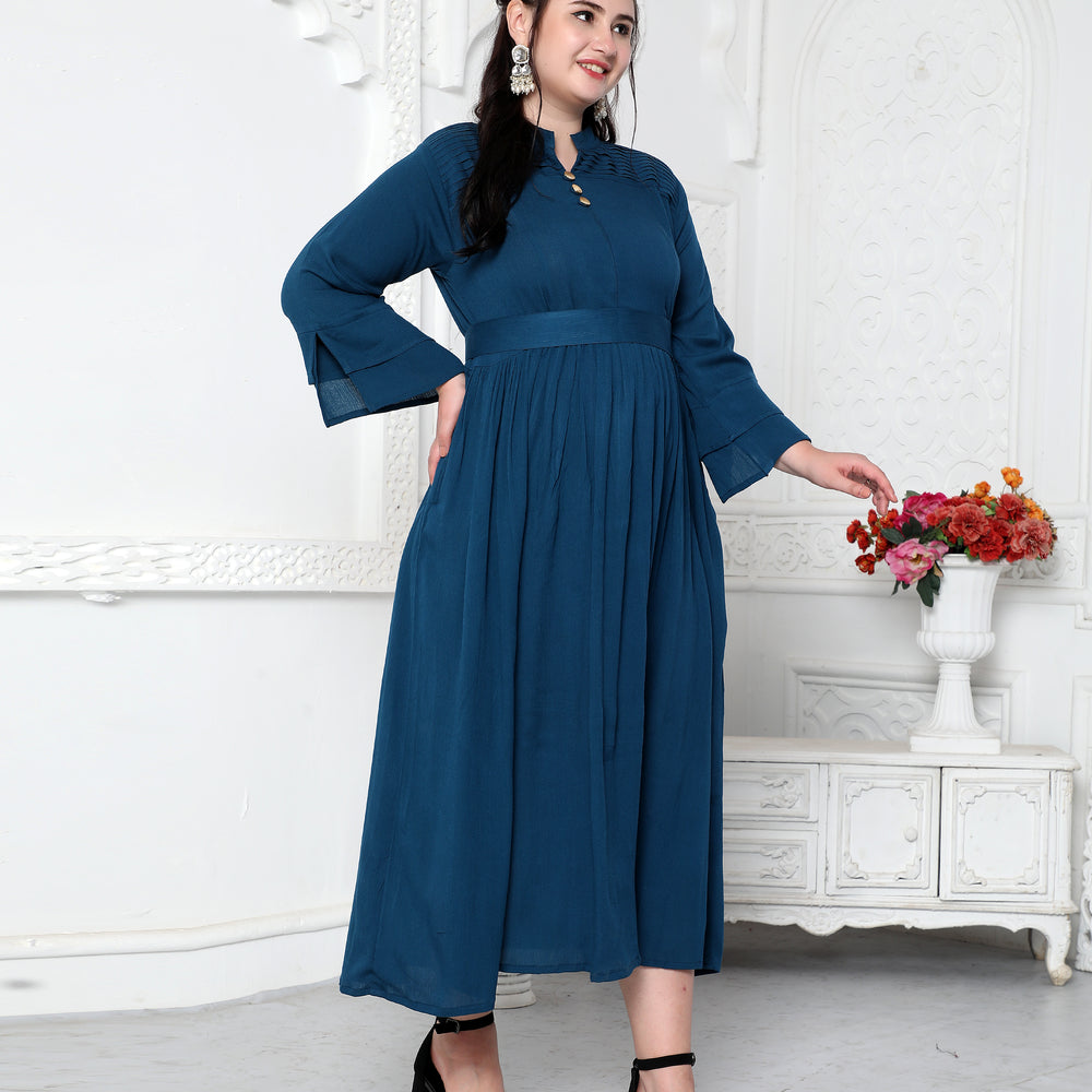 
                  
                    Pleated Partywear Dress With Golden Buttons
                  
                
