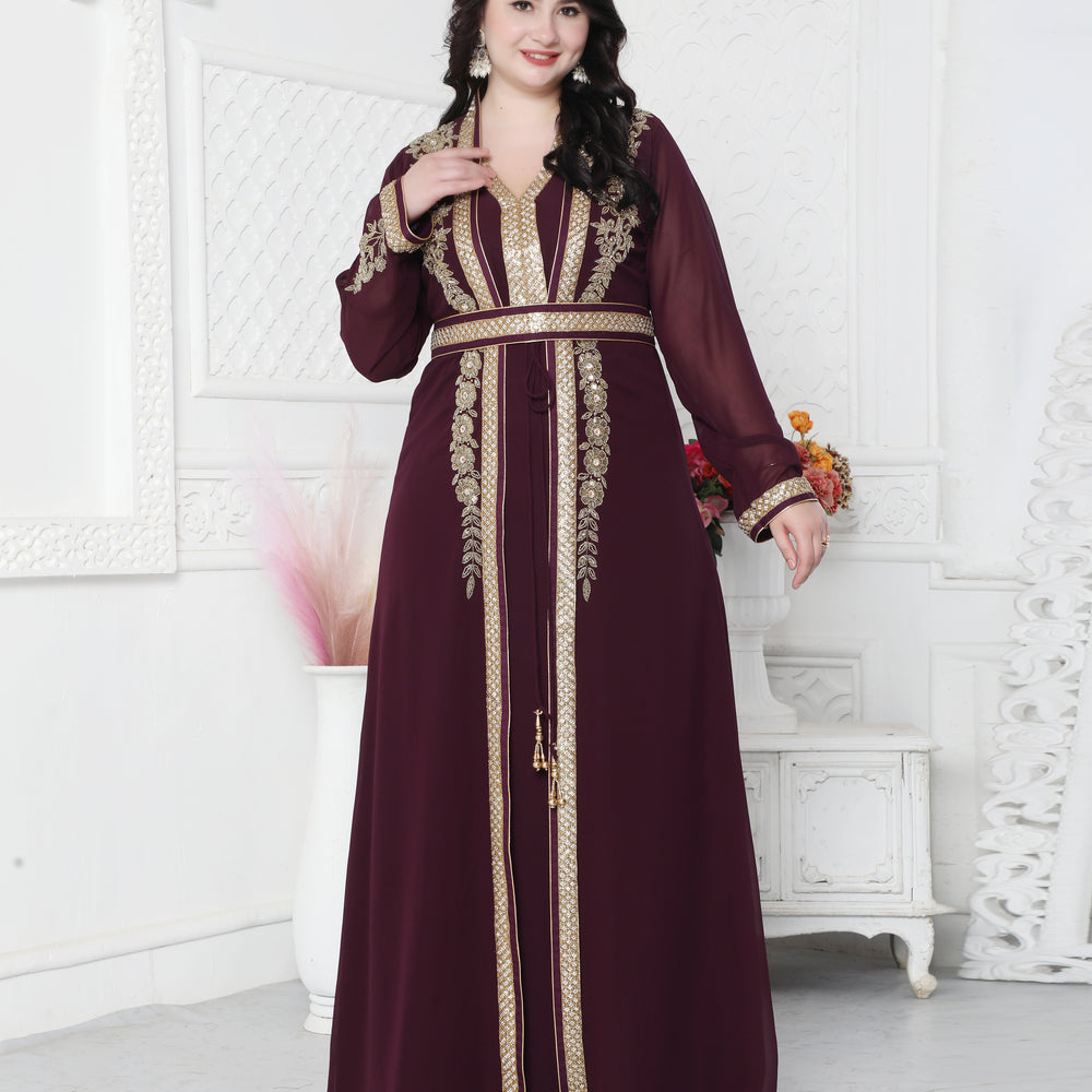 
                  
                    Floral Pattern Golden Hand Embellished Kaftan Dress
                  
                