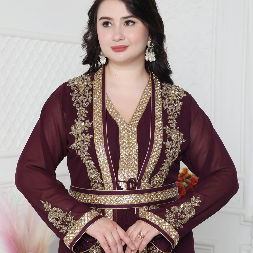 
                  
                    Floral Pattern Golden Hand Embellished Kaftan Dress
                  
                
