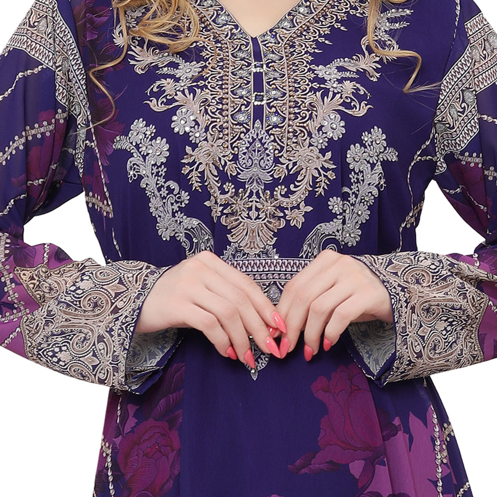 Digital Printed Party Gown With Long Sleeve