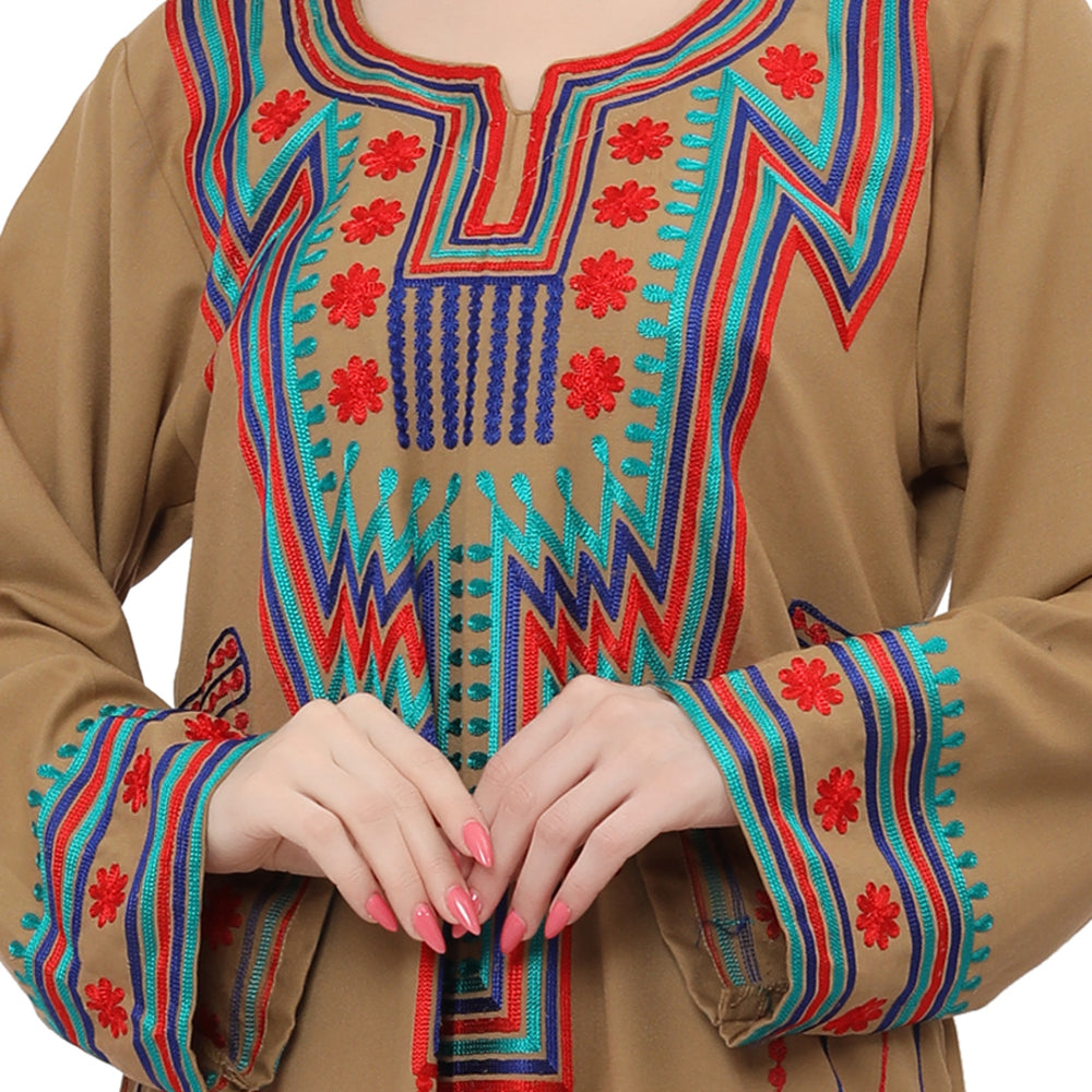 Traditional Caftan In Multicolor Embroidery Gown