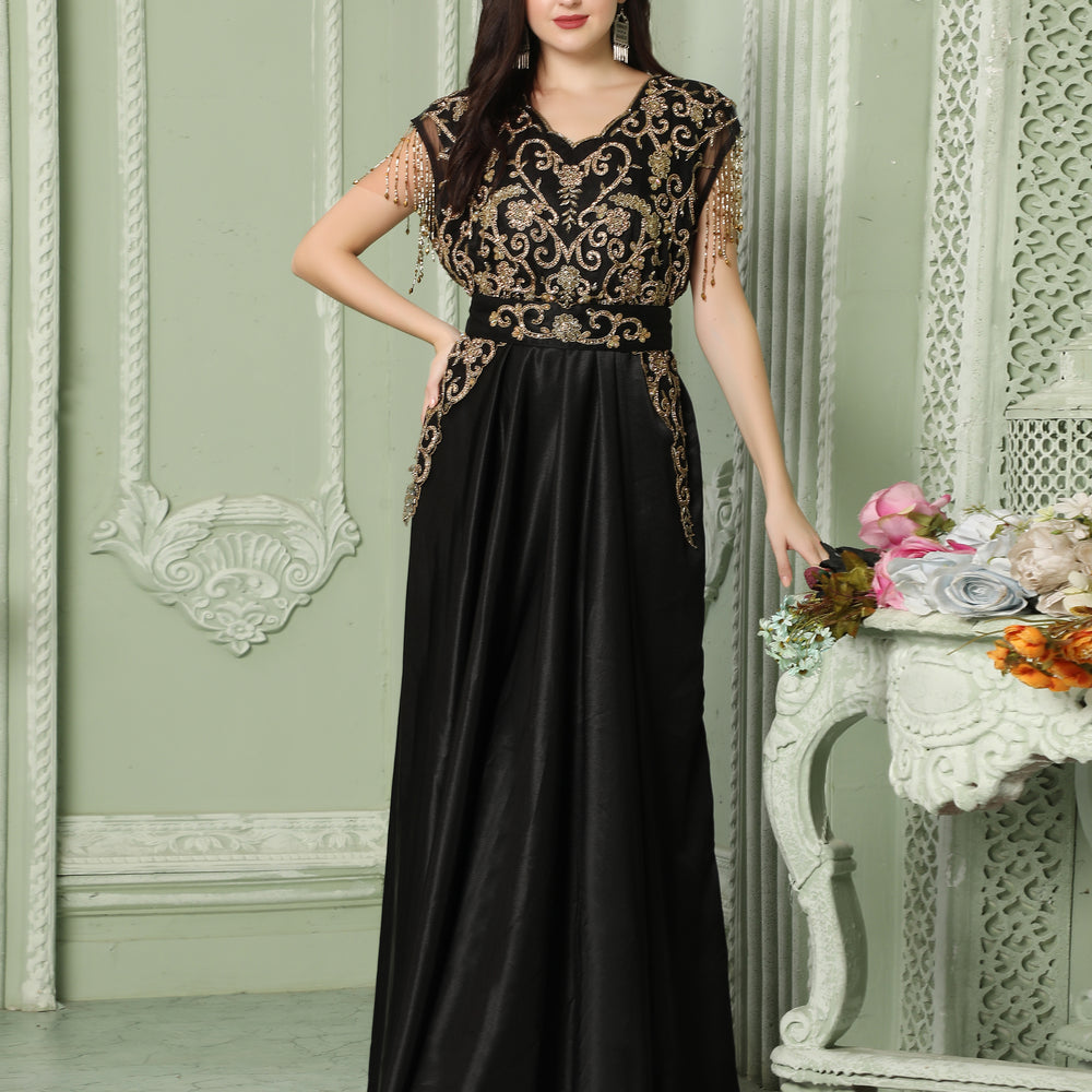 Designer Sleeve-less Jalabiya Caftan With Intricate Gold Embroidery