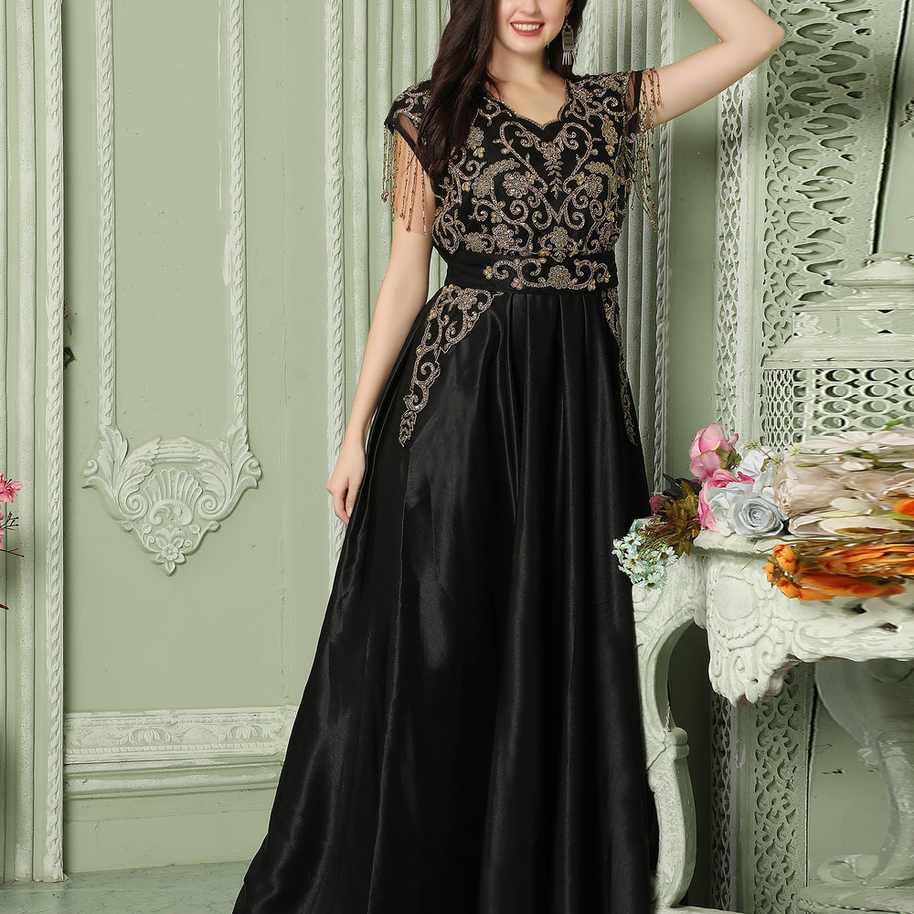 
                  
                    Designer Sleeve-less Jalabiya Caftan With Intricate Gold Embroidery
                  
                