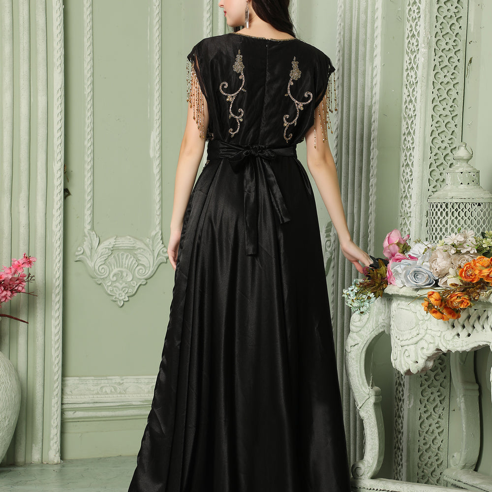 
                  
                    Designer Sleeve-less Jalabiya Caftan With Intricate Gold Embroidery
                  
                