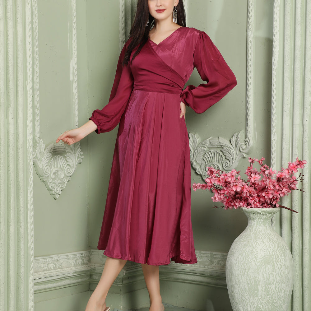Pink Satin Classic Partywear Body Cut Dress