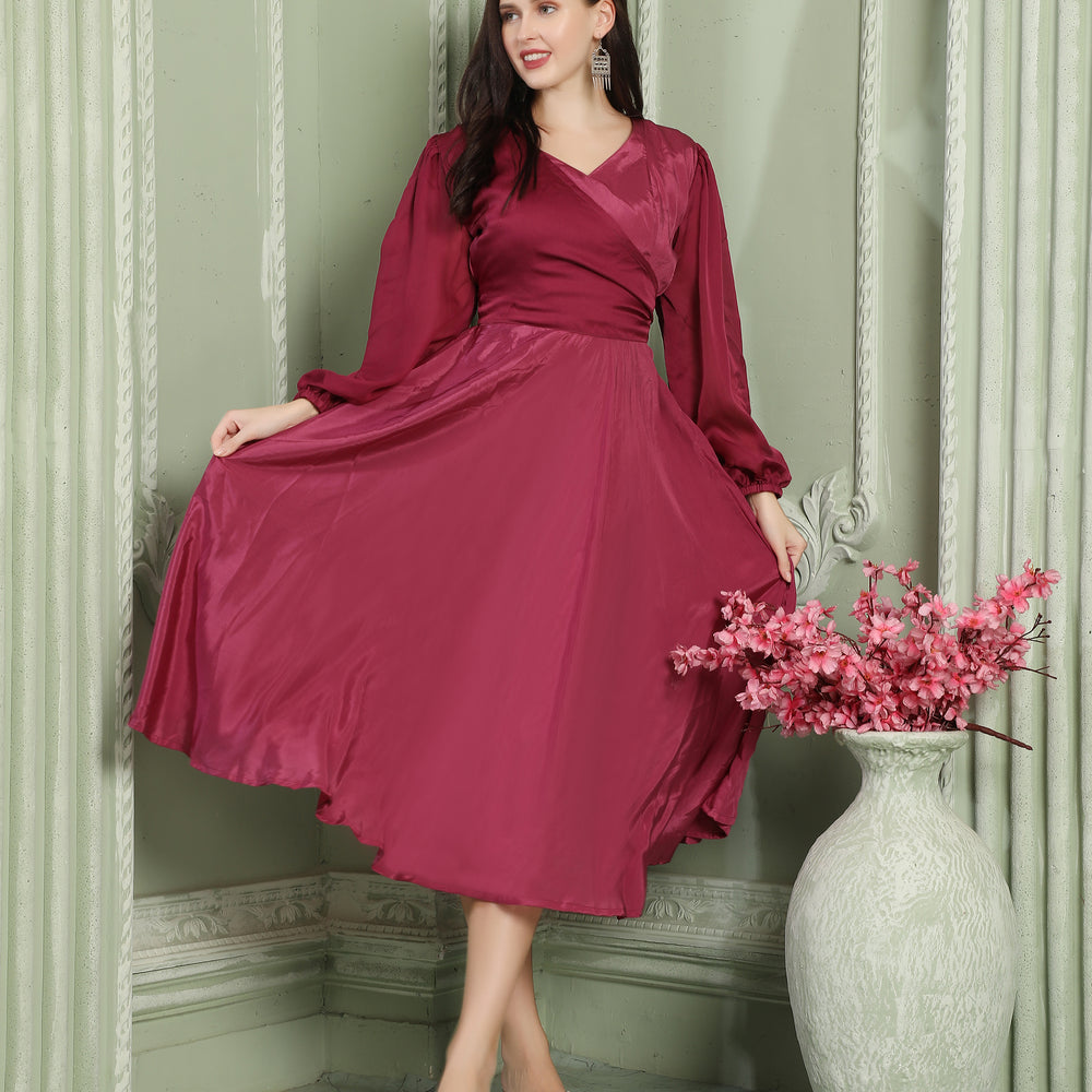 Pink Satin Classic Partywear Body Cut Dress