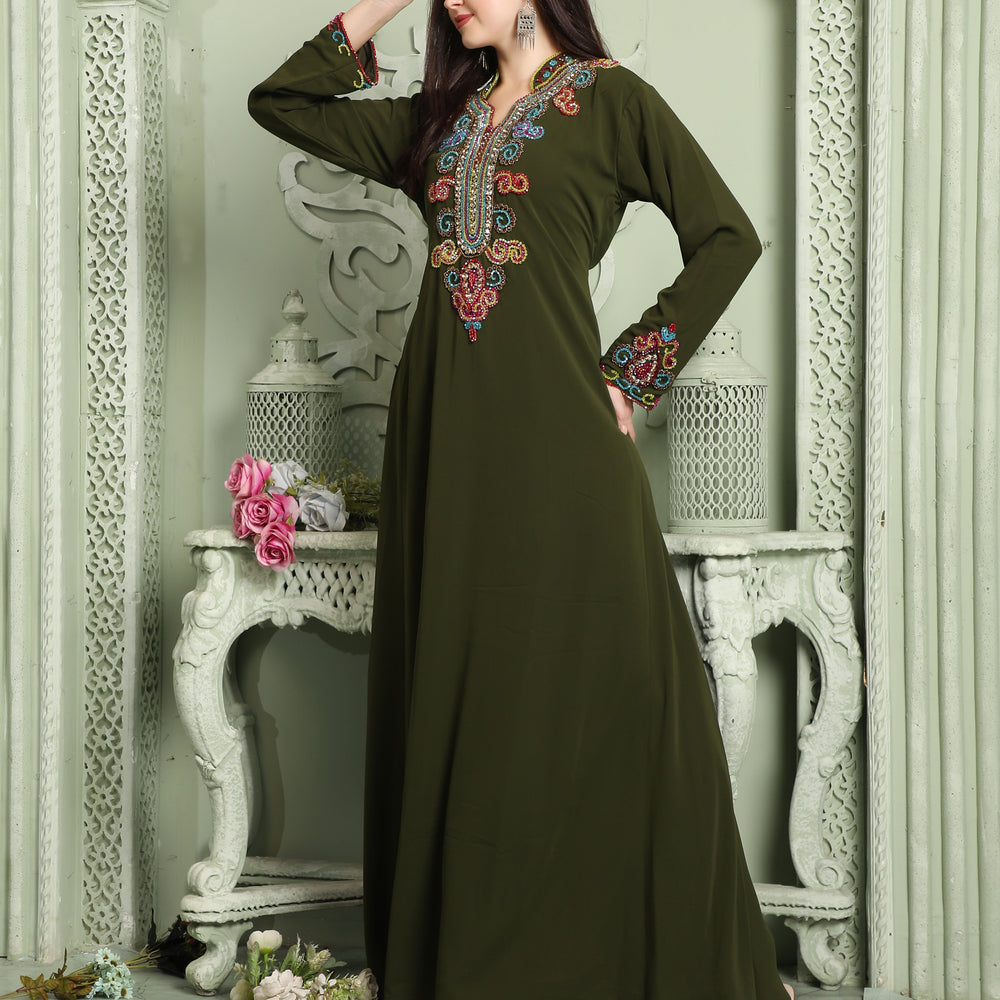 Designer Smotth Lazer Kaftan with Multicolored Embellished Sleeves