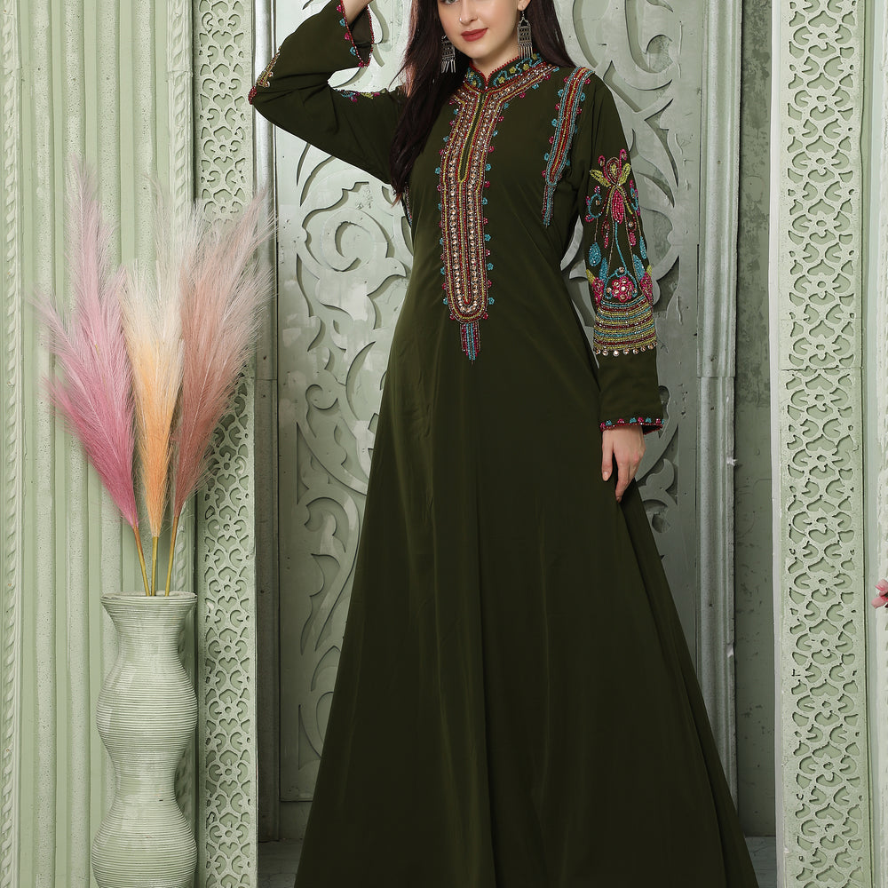 Smooth Lazer Georgette Kaftan with Multicoloured Embroidery