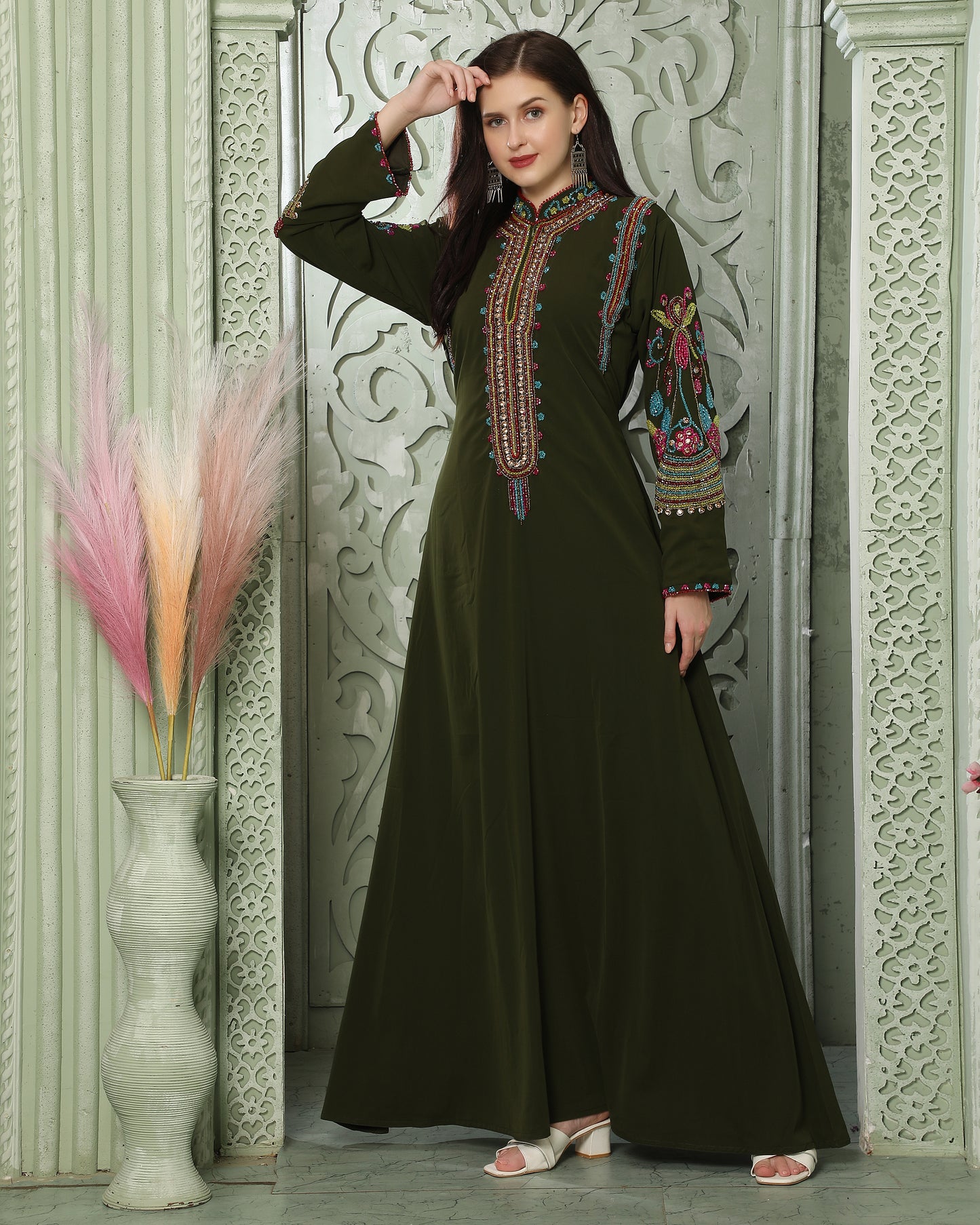 Smooth Lazer Georgette Kaftan with Multicoloured Embroidery