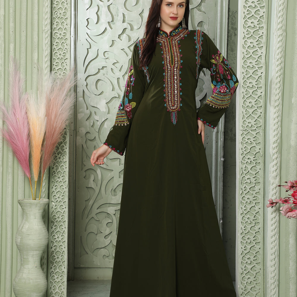 Smooth Lazer Georgette Kaftan with Multicoloured Embroidery