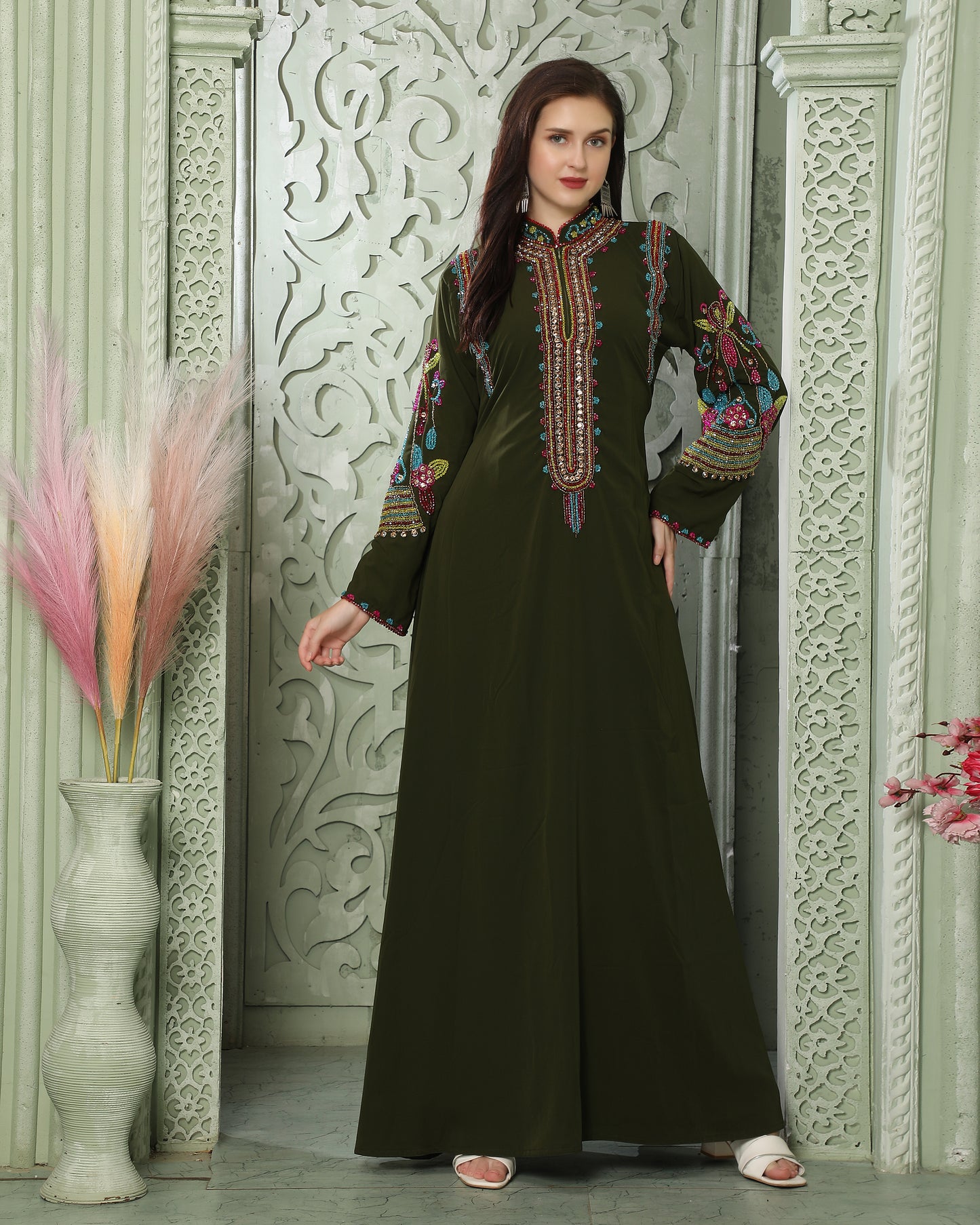 Smooth Lazer Georgette Kaftan with Multicoloured Embroidery