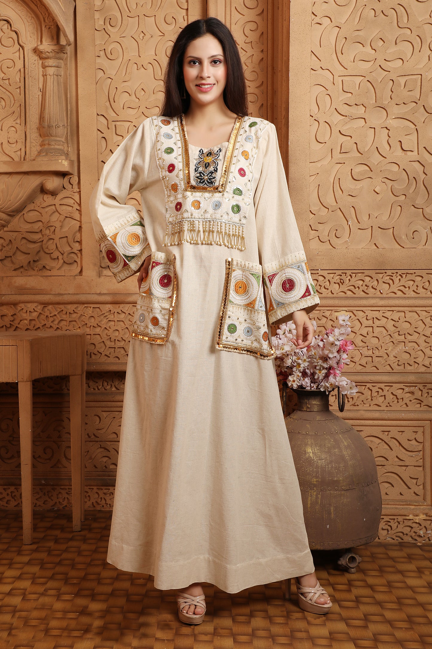 Women's Sequin Abaya Turkish Long Dress Loose Robe