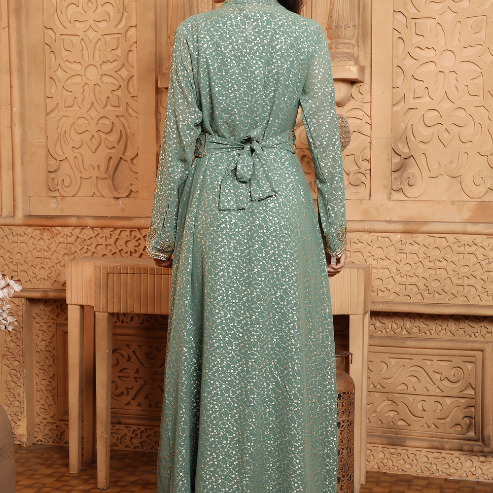 
                  
                    Women's Ethnic Embroidery Abaya Light Green Dress
                  
                