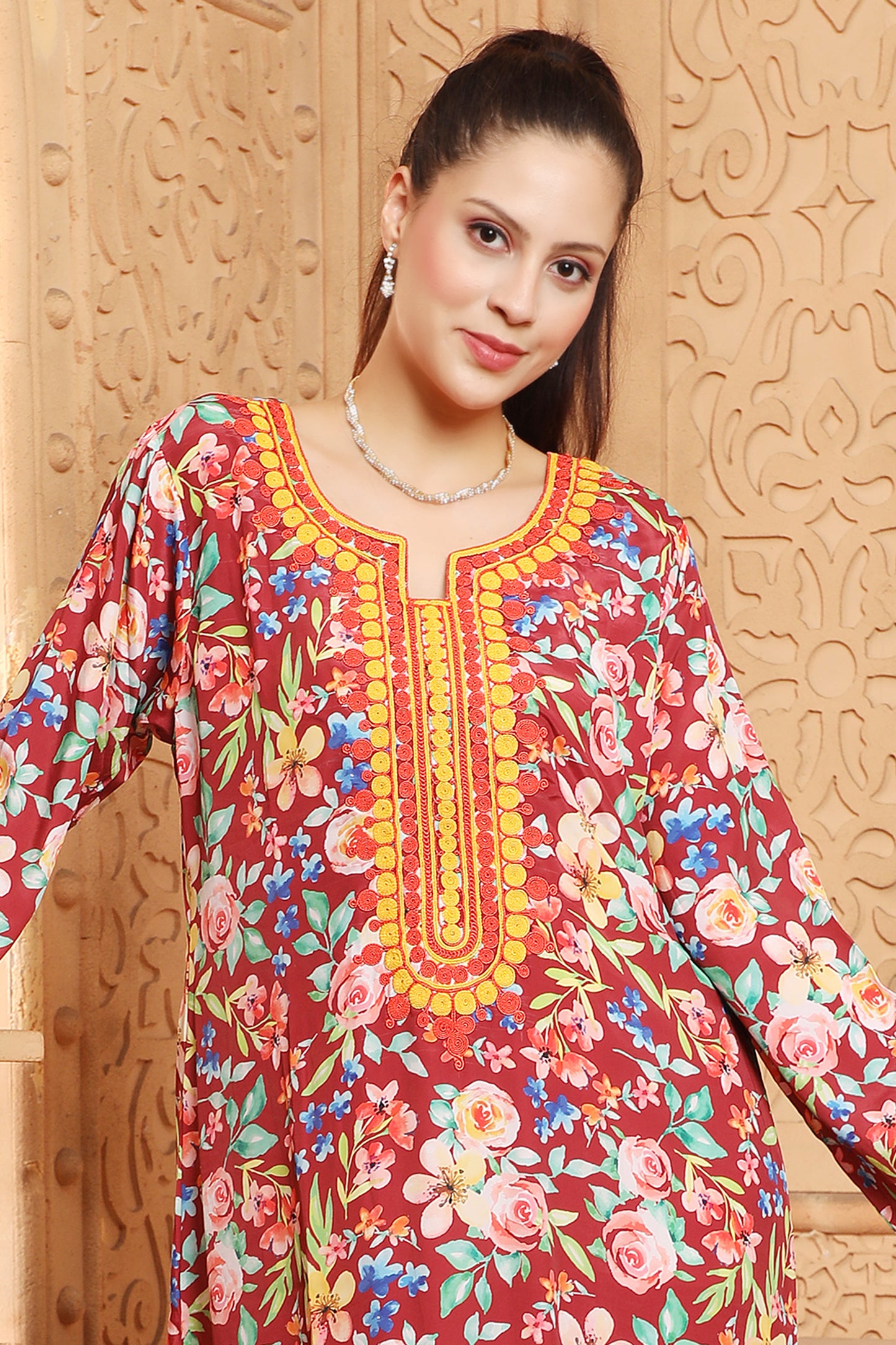 Ramadan Vestidos Ethnic Floral Print Kaftan Islamic Gown