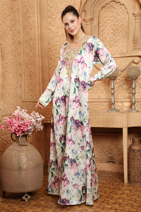 Designer Eid Kaftan Thread Embroidery Takchita Wedding Gown
