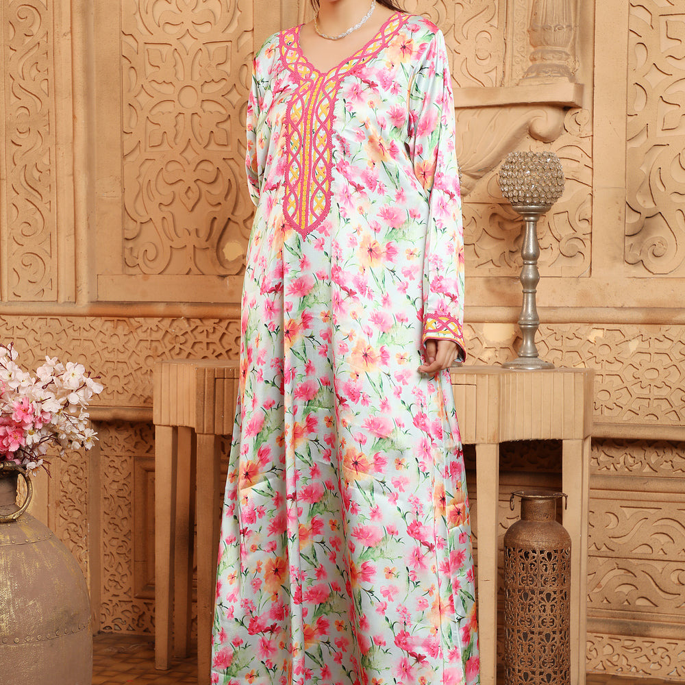 
                  
                    Floral Printed Jalabiya with Dori Threadwork Embroidery
                  
                