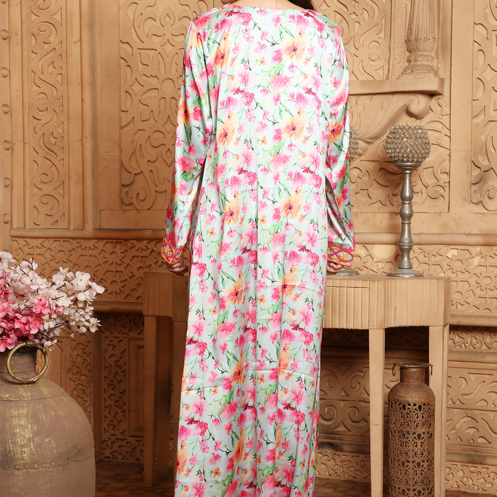 
                  
                    Floral Printed Jalabiya with Dori Threadwork Embroidery
                  
                