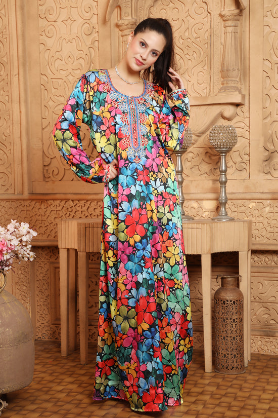 Eid Party Dress Floral Print Summer Islam Hijab Long Gown