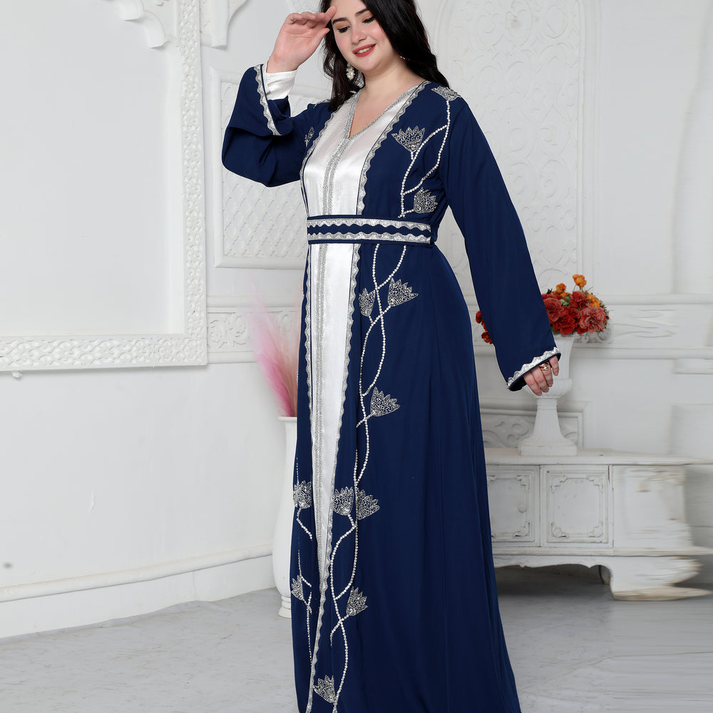 Floral Pattern Embroidery Kaftan With Cut Dana