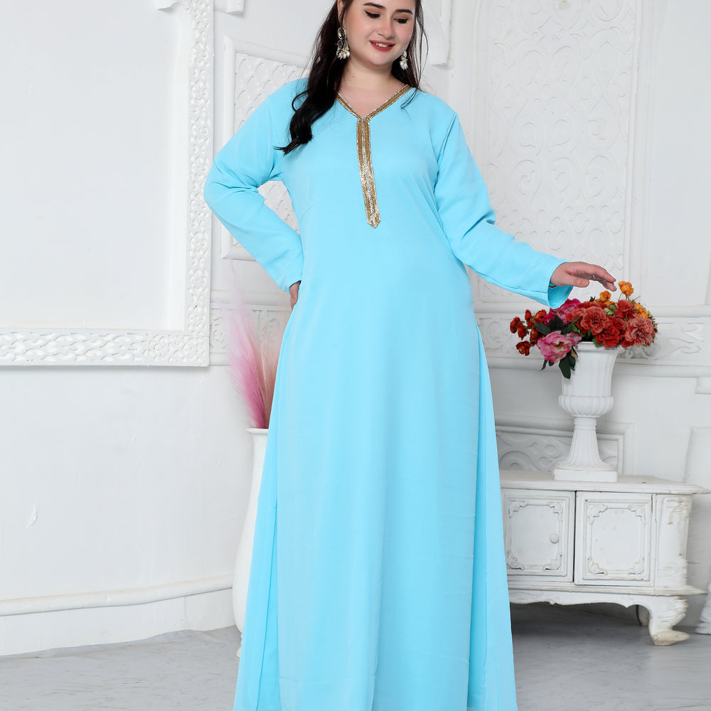 
                  
                    Sky Blue Kaftan In Gold Bling Embroidery
                  
                