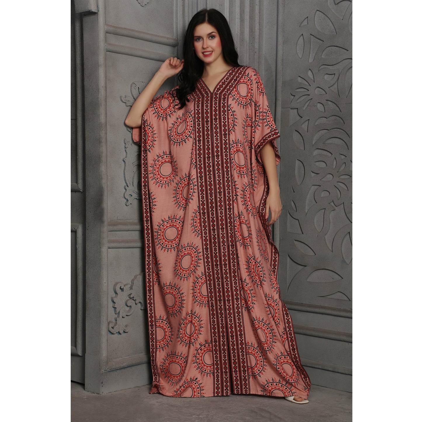 Rust Pink Kimono Style Arabic Kaftan Farasha