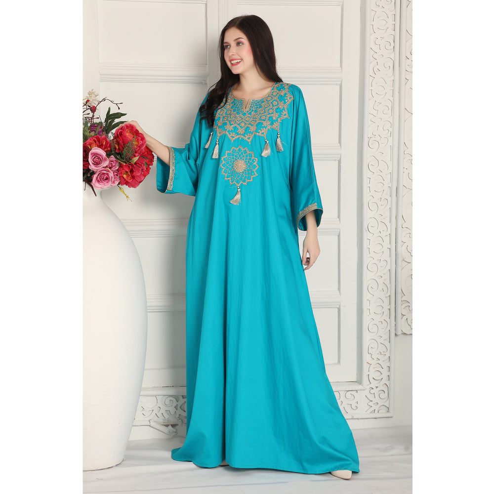 Phirozy Blue Arabic Style Kaftan Farasha with Tassels