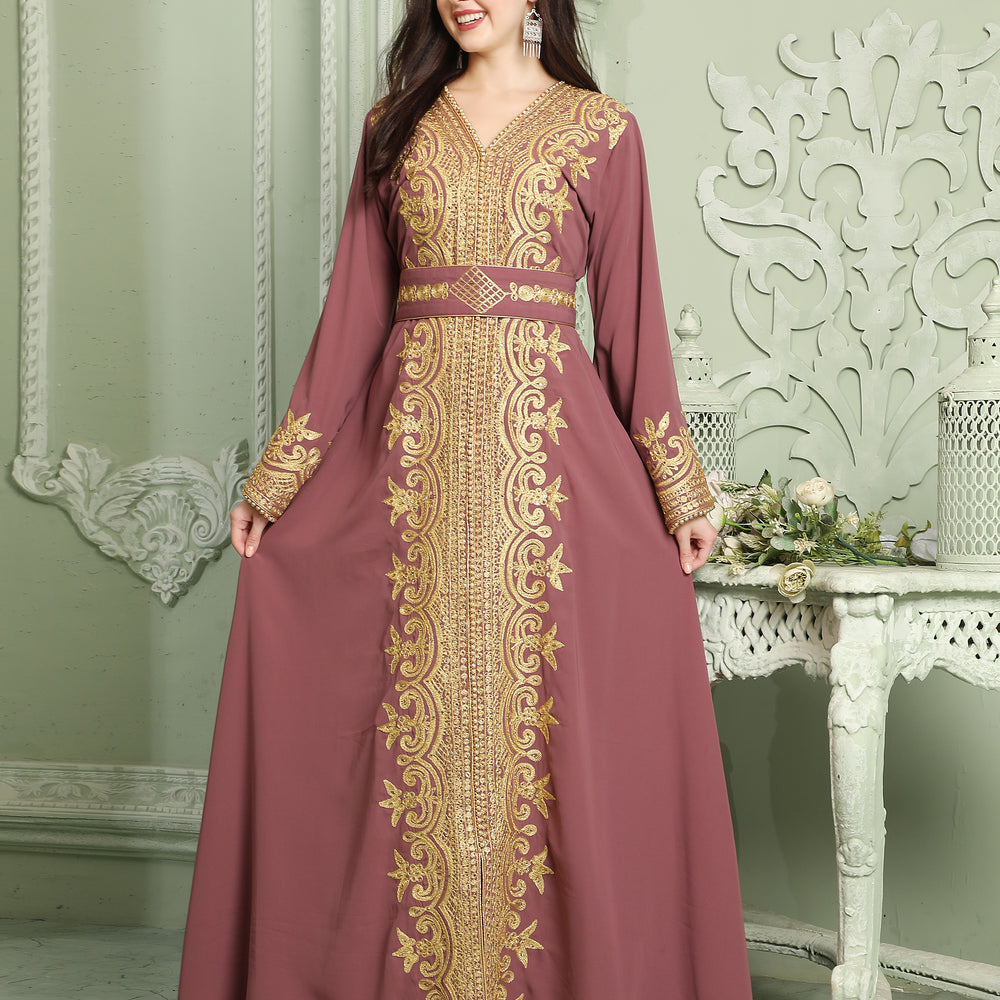 Designer Jalabiya Caftan With Golden Hand Embroidery