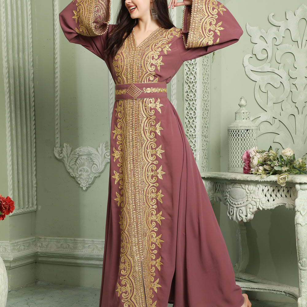 Designer Jalabiya Caftan With Golden Hand Embroidery