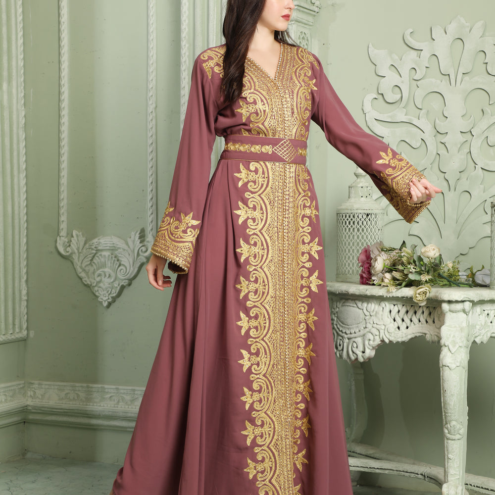 
                  
                    Designer Jalabiya Caftan With Golden Hand Embroidery
                  
                