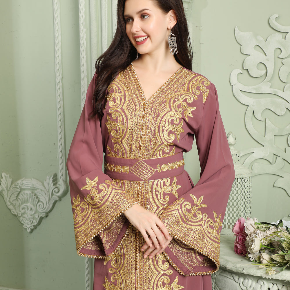 
                  
                    Designer Jalabiya Caftan With Golden Hand Embroidery
                  
                