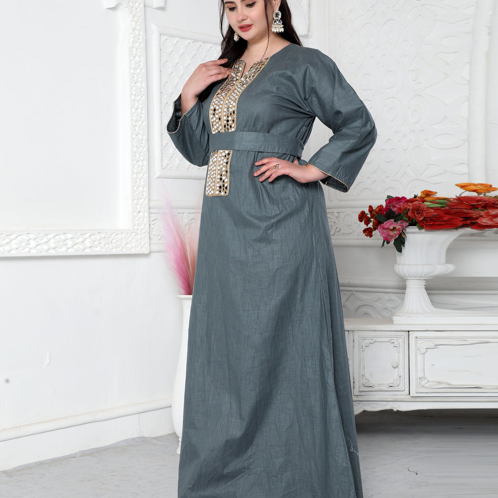 
                  
                    Aabla Work Mirror Finish Jalabiya Kaftan For Women
                  
                