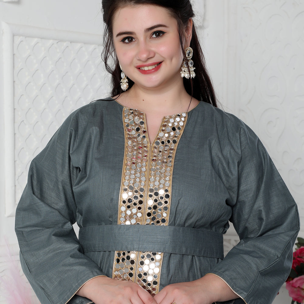 
                  
                    Aabla Work Mirror Finish Jalabiya Kaftan For Women
                  
                