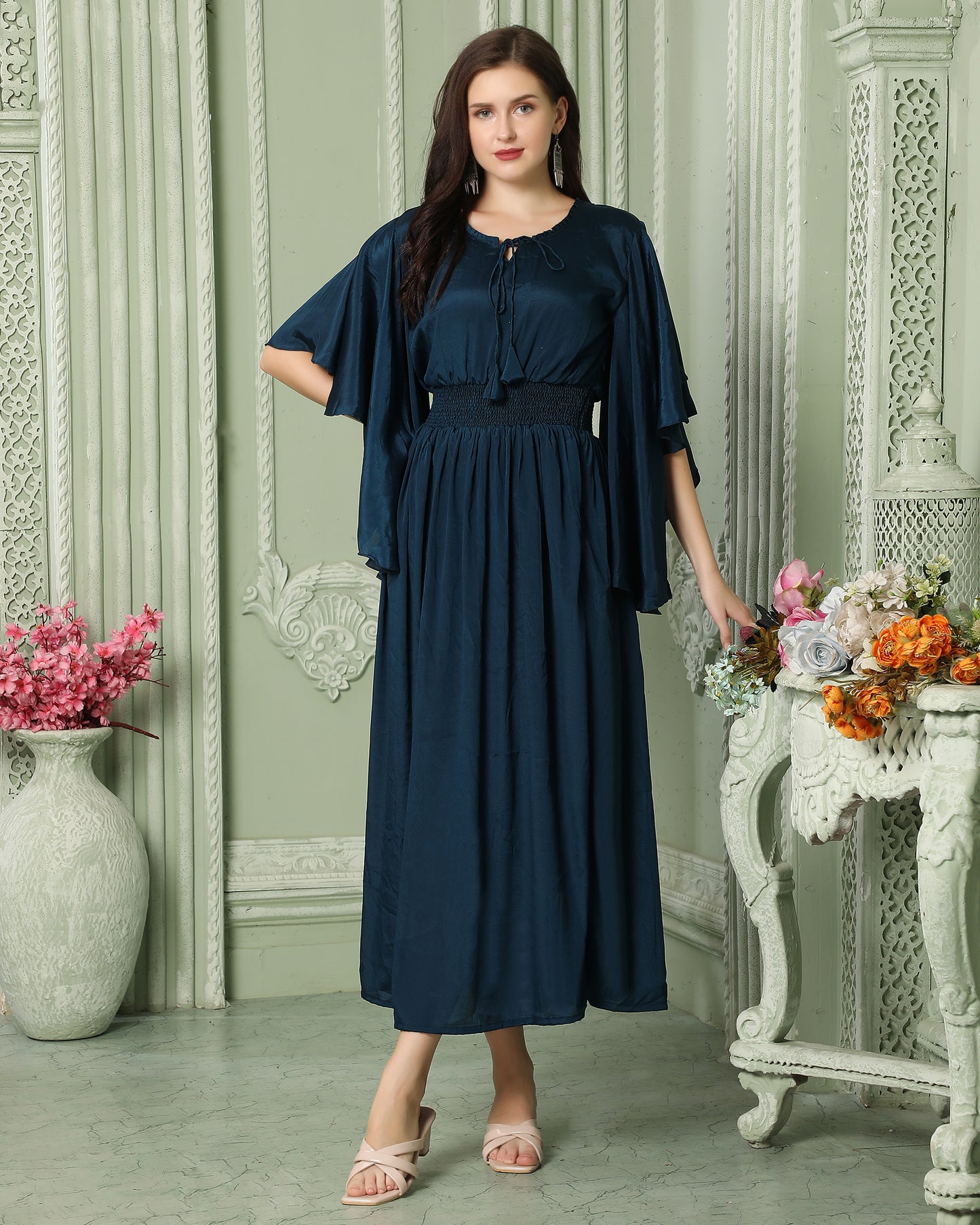 Dubai Style Half Sleeve Dress with Frills