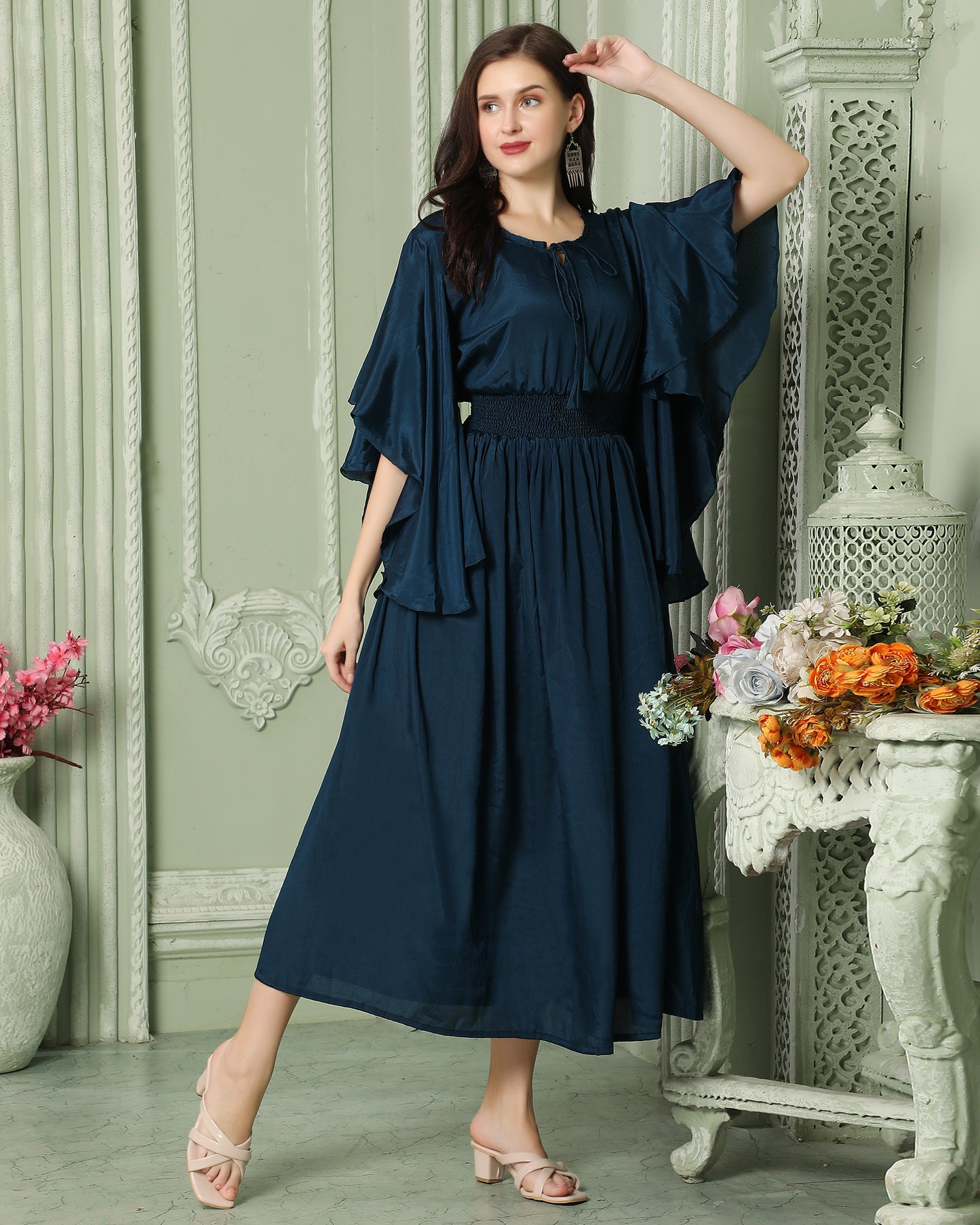 Dubai Style Half Sleeve Dress with Frills