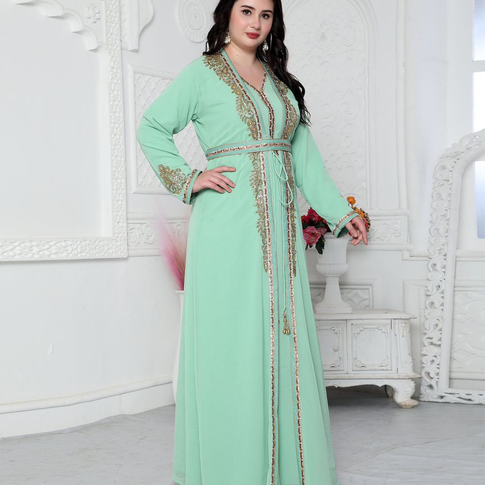 Arabic Style Kaftan With Crystal Hand Embroidery