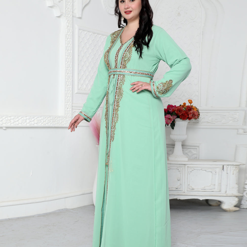 Arabic Style Kaftan With Crystal Hand Embroidery
