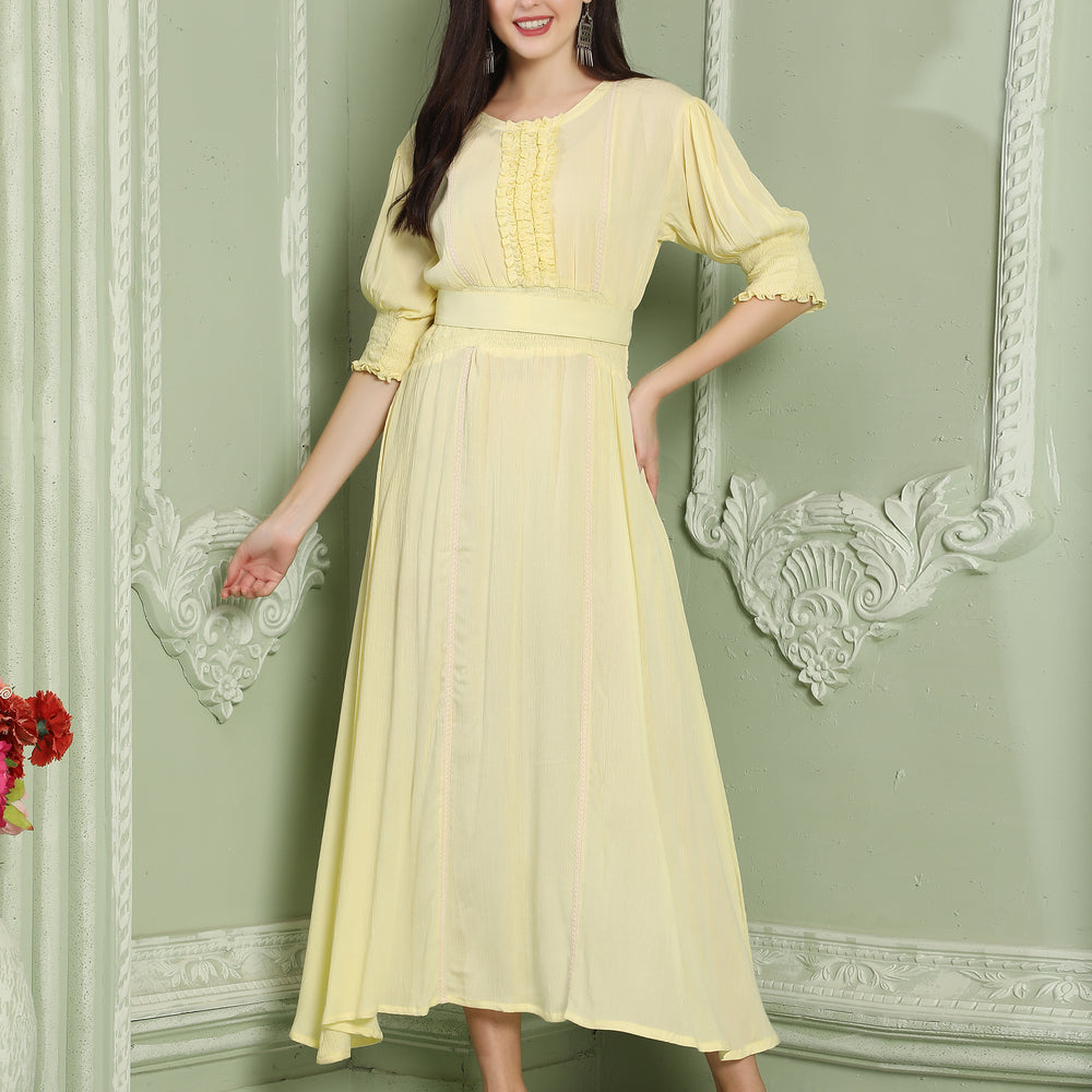 
                  
                    Smocked Style A-Line Partywear Yellow Dress
                  
                