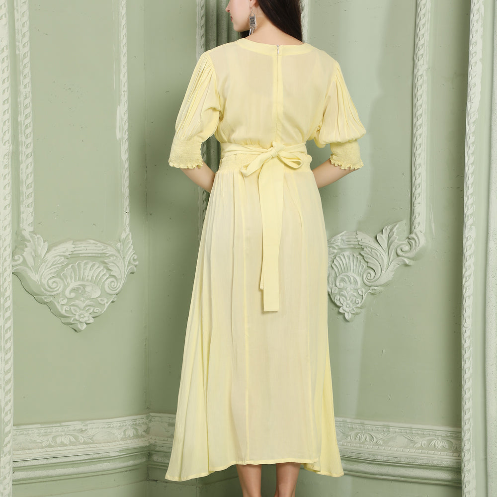 
                  
                    Smocked Style A-Line Partywear Yellow Dress
                  
                