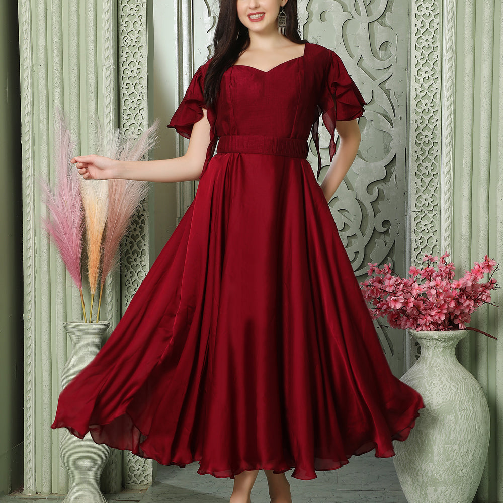 
                  
                    Cherry Red Partywear Heart Neck Dress
                  
                