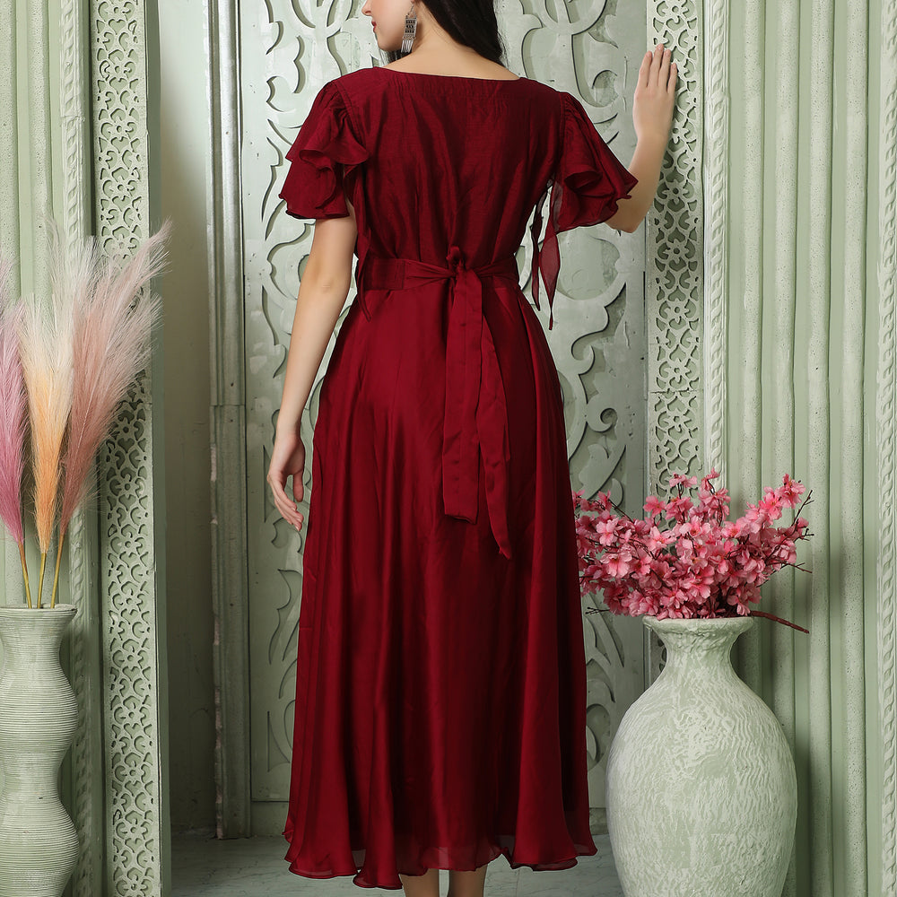 
                  
                    Cherry Red Partywear Heart Neck Dress
                  
                