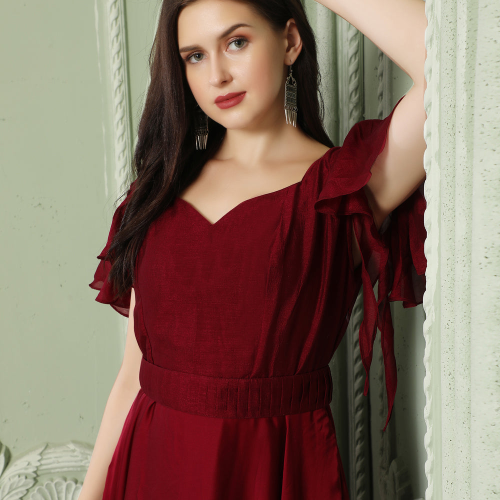 
                  
                    Cherry Red Partywear Heart Neck Dress
                  
                